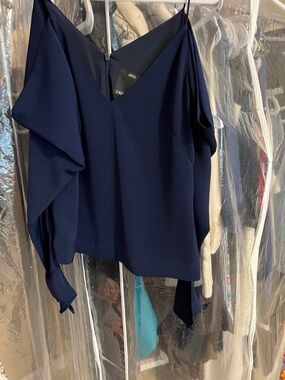 C/MEO COLLECTION Sz S lined Navy Cold-Shoulder V-Neck Women's Top